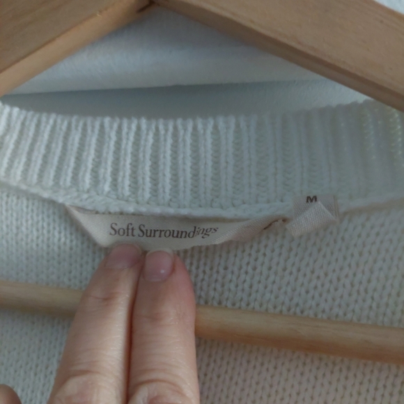 Soft Surroundings Chunky Cable Knit Cardigan Sweater White Beaded M - Picture 6 of 7